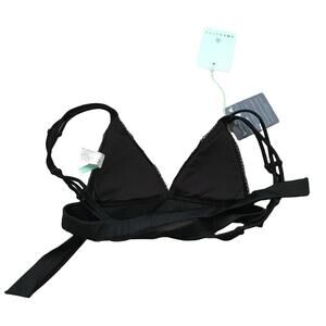Smeralda Women's Black Lace Strappy Triangle Bikini Top Swimwear, Black, Small